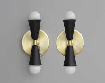 Bathroom vanity - Mid century Modern - Wall sconce black brass - Bedside lighting fixtures - Industrial lamp - Wall lights - PAIR - Lighting