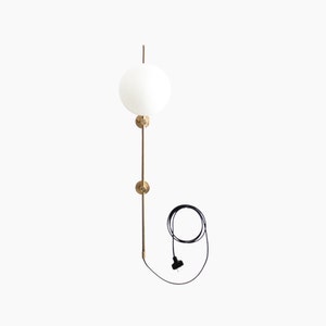 Plug in bedside wall sconce, Brass mid century modern light fixture, Modern neckless glass globe lighting sconce, Wall lights, Wall Lamp
