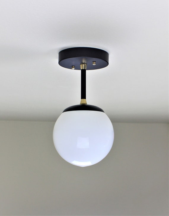 Gold Semi Flush Kitchen Pendant Light Black Globe Mid Century Modern Industrial Custom Handmade