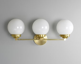 Bathroom vanity | Mid century modern | Brass wall sconce | Glass globe | Industrial lighting | Vanity light | bathroom light fixture | Mcm