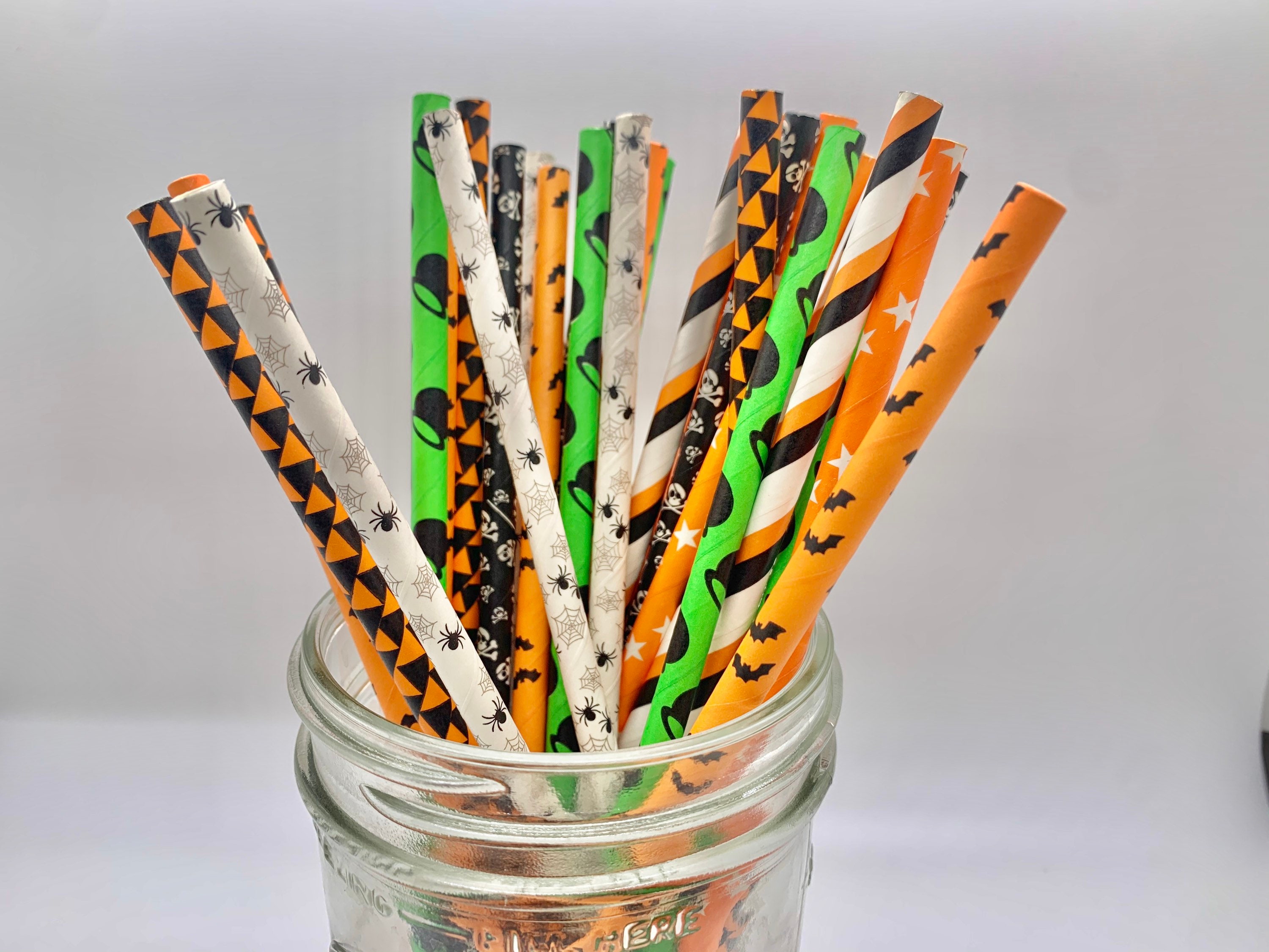 Halloween Paper Straw© Holiday Straws Black and Orange Etsy