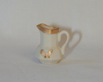 White and 10 KT Gold Porcelain Doll Pitcher Dollhouse tableware
