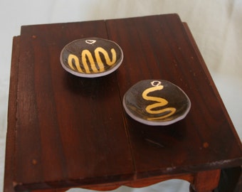 Miniature Redware pottery set of two plates for dolls