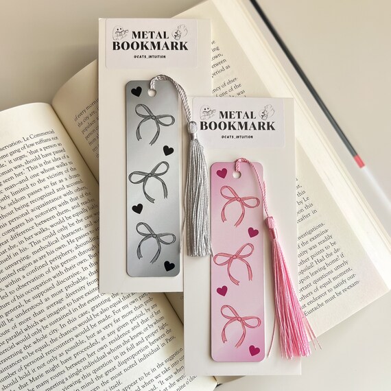 Cute Coquette Bows - Metal Bookmark | Pink Coquette Girly Pop | Dark Coquette Goth Girl | Cats Intuition | Book Page Marker Saver