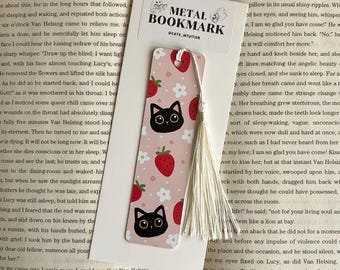 Black Cats and Strawberries - Metal Bookmark | Cat Lover | Novelty Gift | Cats Intuition | Book Page Marker Saver | Bookish