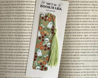 Ghosts, Skulls, and Flowers  - Metal Bookmark | Cute and Spooky Spring | Gift for Halloween Lover | Cats Intuition | Book Page Marker Saver