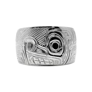 Wolf Silver Ring by First Nations Artist Mike Matilpi, Hand Carved Silver Band