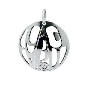 Raven and Sun Pendant in Sterling Silver, Hand Carved by First Nations Artist Robert Cross