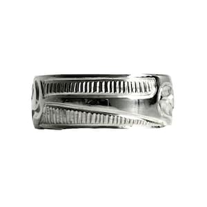 Hummingbird and Moon Silver Band Ring, Hand Engraved by Haida Gwaii First Nations Artist Robert Cross