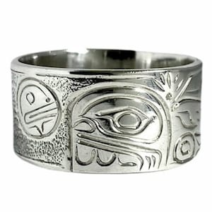 Orca with Moon, Silver Ring by First Nations Artist Mike Matilpi