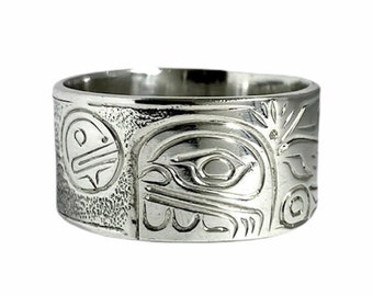 Orca with Moon, Silver Ring by First Nations Artist Mike Matilpi