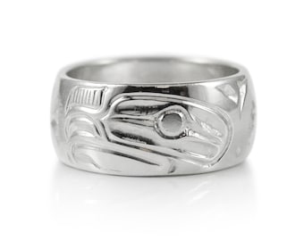 Eagle Silver Band Ring, Hand Engraved by First Nations Artist Robert Cross