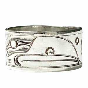 Raven Ring by First Nations Artist Harold Alfred, Sterling Silver, Hand Engraved, Band Ring