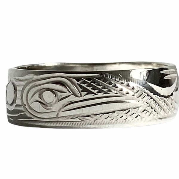 Hummingbird Ring by First Nations Artist Victoria Harper, Sterling Silver, Hand Engraved, Band Ring