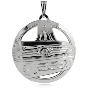 Large Orca Circle Pendant in Sterling Silver by First Nations Artist Harold Alfred