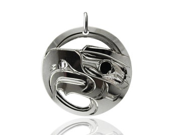 Eagle Pendant, Circle in Sterling Silver Hand Engraved by First Nations artist Harold Alfred