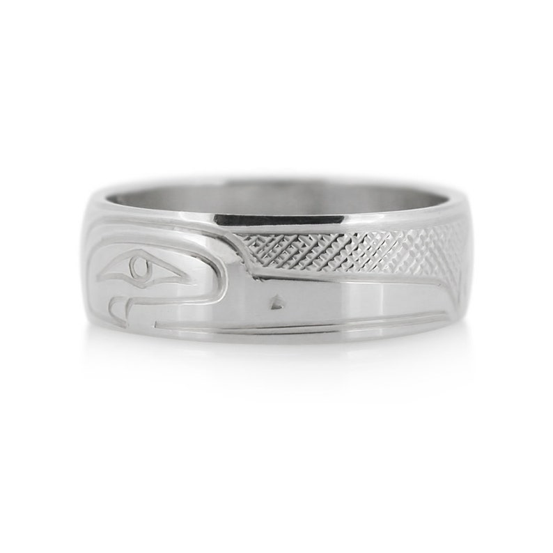 Hand Carved Silver Band Humming Bird Silver Ring by First Nations Artist Travis Henry