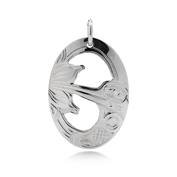 Hummingbird Oval Pendant in Sterling Silver, by First Nations artist Harold Alfred