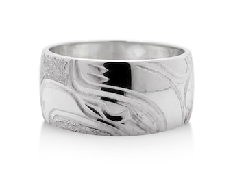 Eagle Ring in Sterling Silver by First Nations Artist Cristiano Matilpi, 3/8 " wide