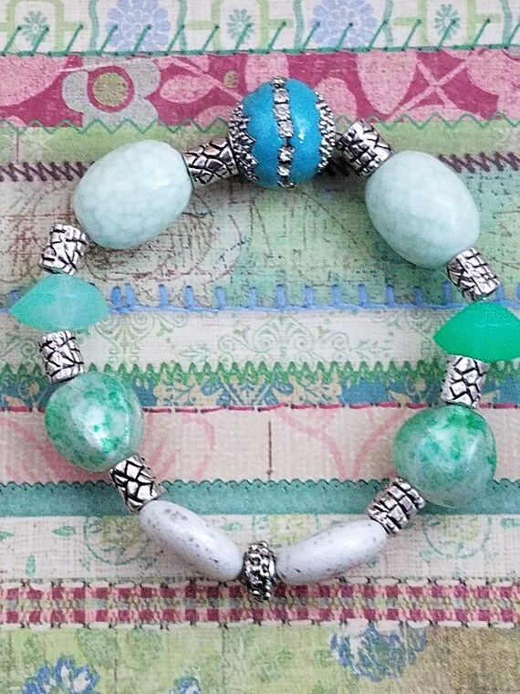 Handmade Bracelet on a Strong Elastic Cord Featuring Large Etsy