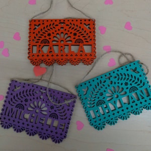 Custom wood papel picado name  ornaments