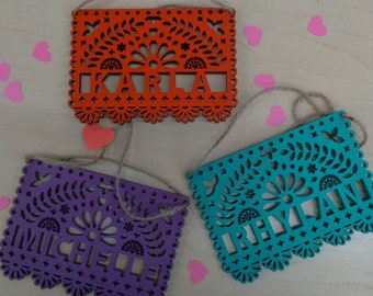 Custom wood papel picado name  ornaments