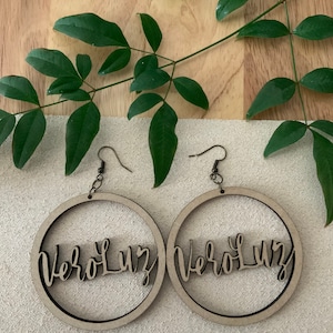 Custom Wooden name hoop earrings 2.5”
