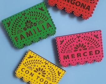 Papel picado wooden painted custom name magnets