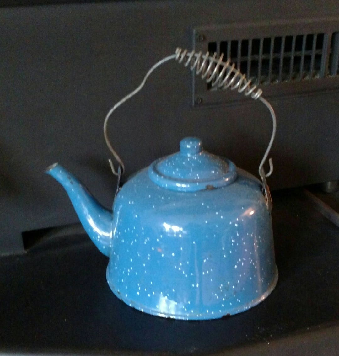 Vintage Blue Enamel Teapot Etsy