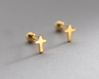 Tiny Cross Stud Earrings in Sterling Silver, Gold or Rose Gold, Dainty Earrings, Extra Tiny, Stacking Earrings, Cross Earrings Gifts for Her