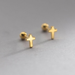 Tiny Cross Stud Earrings in Sterling Silver, Gold or Rose Gold, Dainty Earrings, Extra Tiny, Stacking Earrings, Cross Earrings Gifts for Her
