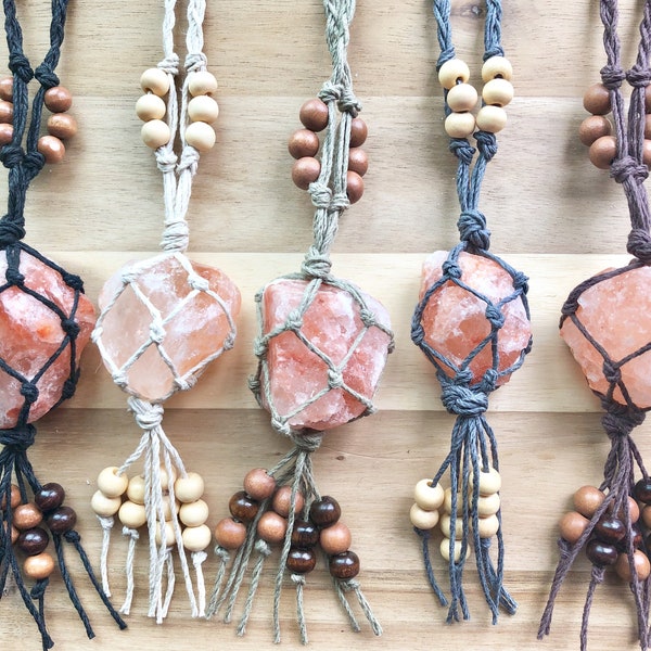 Himalayan Salt Crystal Hemp Macrame Car Charm Espejo retrovisor Ornamento Accesorios para automóviles - Cuentas de montaña