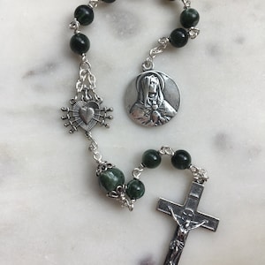 Pocket Servite Rosary - Seraphinite Gemstones - Sterling and Sterling Silver - Seven Sorrows Chaplet CeCeAgnes