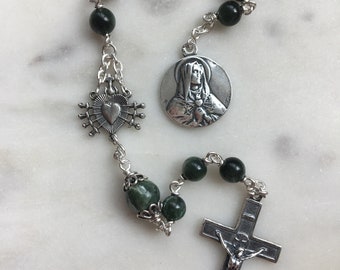 Pocket Servite Rosary - Seraphinite Gemstones - Sterling and Sterling Silver - Seven Sorrows Chaplet CeCeAgnes