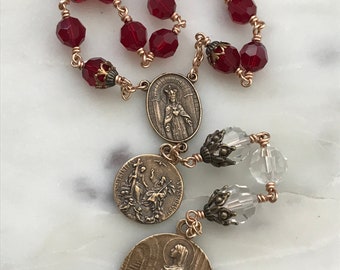 Saint Philomena Chaplet - Crystal and Bronze - Trinity Medal CeCeAgnes