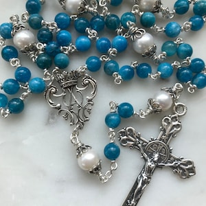 Apatite Gemstone Rosary - Sterling Silver Medals - Reproductions of Antique Medals CeCeAgnes