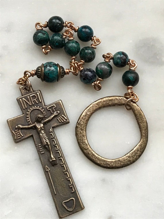Chryosocolla Gemstone Rosary Bronze Crucifix Irish Penal Style - Etsy
