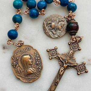 Our Lady of Lourdes Single Decade Rosary - Saint George - Blue Chrysocolla and Bronze  - Tenner CeCeAgnes