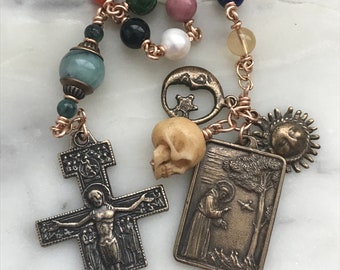 Saint Francis Rosary Tenner - Canticle of the Sun - Bronze  - Wire-Wrapped - Single Decade CeCeAgnes