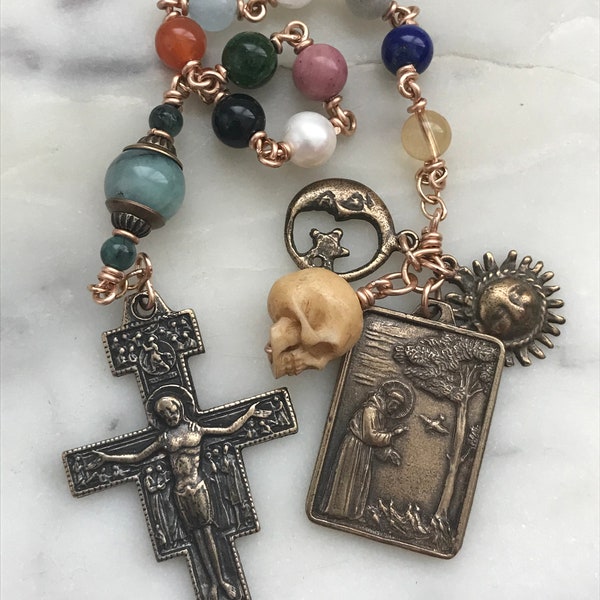 Saint Francis Rosary Tenner - Canticle of the Sun - Bronze  - Wire-Wrapped - Single Decade CeCeAgnes