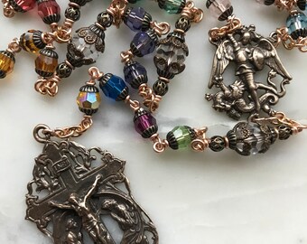 Saint Michael Chaplet - Bronze - Crystals - Angels Crucifix CeCeAgnes