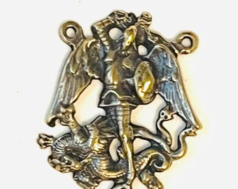 Saint Michael Rosary Centerpiece - Bronze - Antique Reproduction 1197 CeCeAgnes Rosary Parts