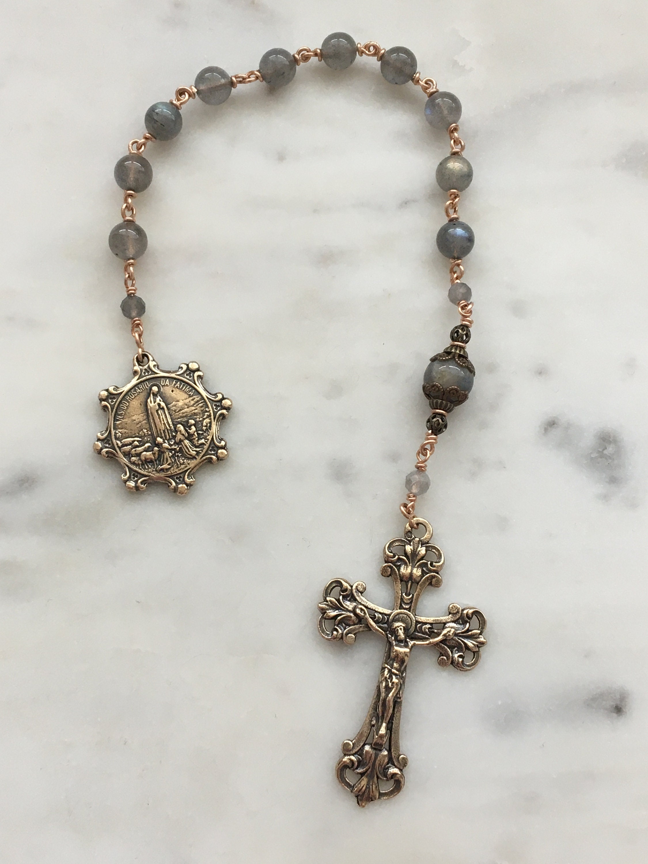 Our Lady of Fatima Pocket Rosary - Labradorite and Bronze - Single ...