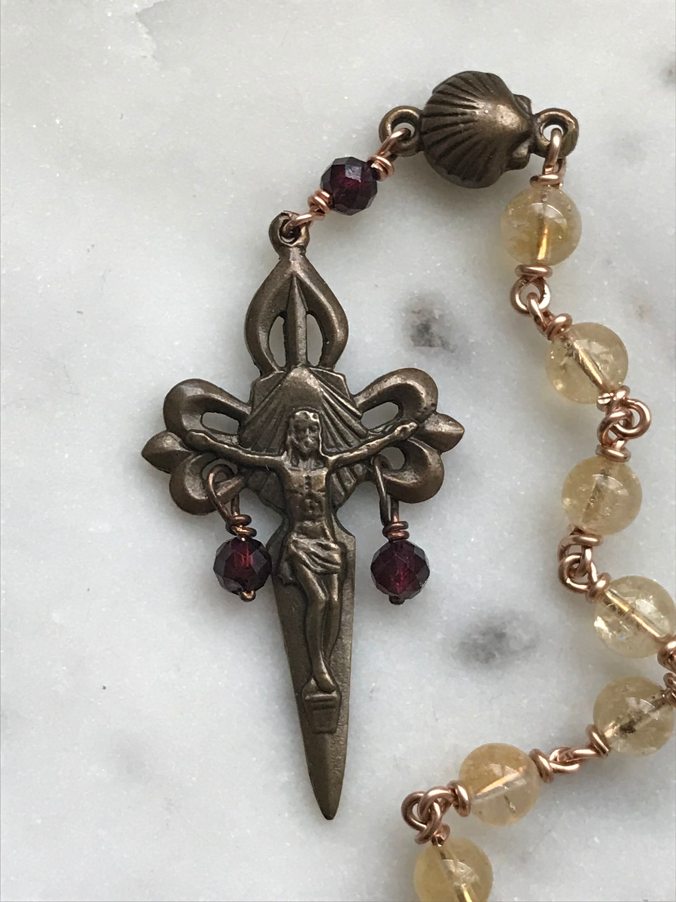 Saint James Pocket Rosary - Our Lady of the Pillar - Citrine and Bronze ...