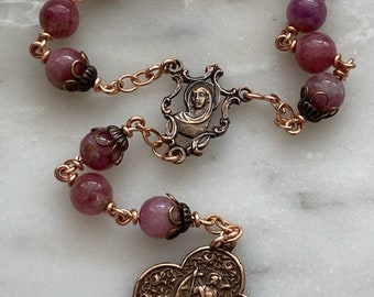 St. Raphael Chaplet - Pink Tourmaline Gemstones - Solid Bronze CeCeAgnes