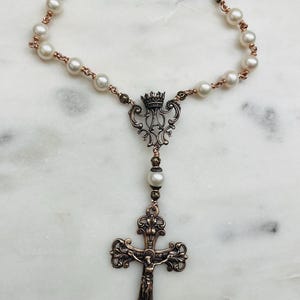 Auto Rosary - Freshwater Pearl and Bronze - One Decade Rosary - Car Rosary CeCeAgnes