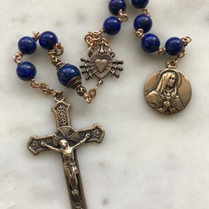 Pocket Servite Rosary - AAA Lapis - Bronze - Seven Sorrows Chaplet - Our Lady of Sorrows CeCeAgnes