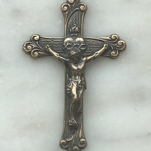Sacred Heart Crucifix Pendant -  Bronze - Antique Reproduction 316 CeCeAgnes Rosary Parts