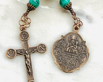Stations of the Cross and Three Hail Mary Chaplet - Malachite and Bronze CeCeAgnes