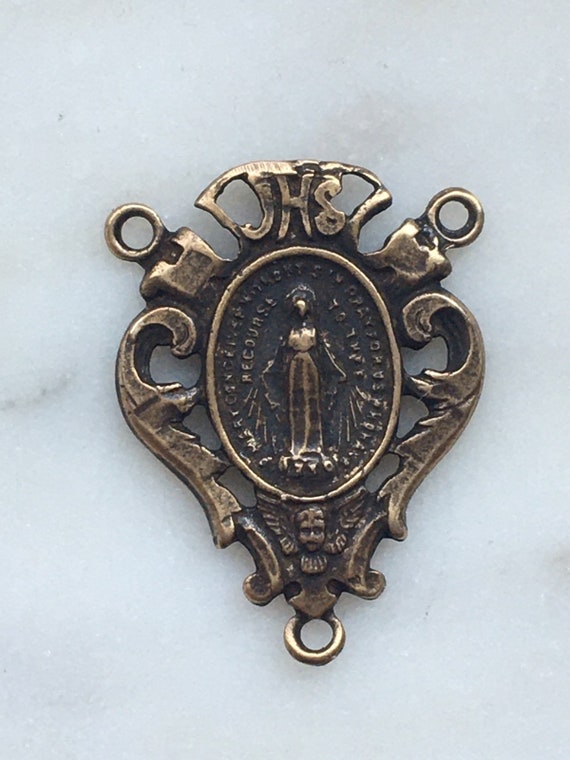 Rosary Center Miraculous Medal Bronze or Sterling Silver